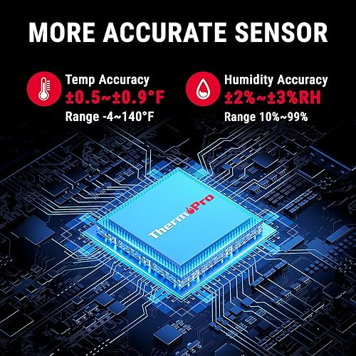 Miniatura 2 de ThermoPro Termómetro higrómetro Bluetooth, sensor de temperatura de rango de 260 pies, termómetro de invernadero, control remoto de aplicación de