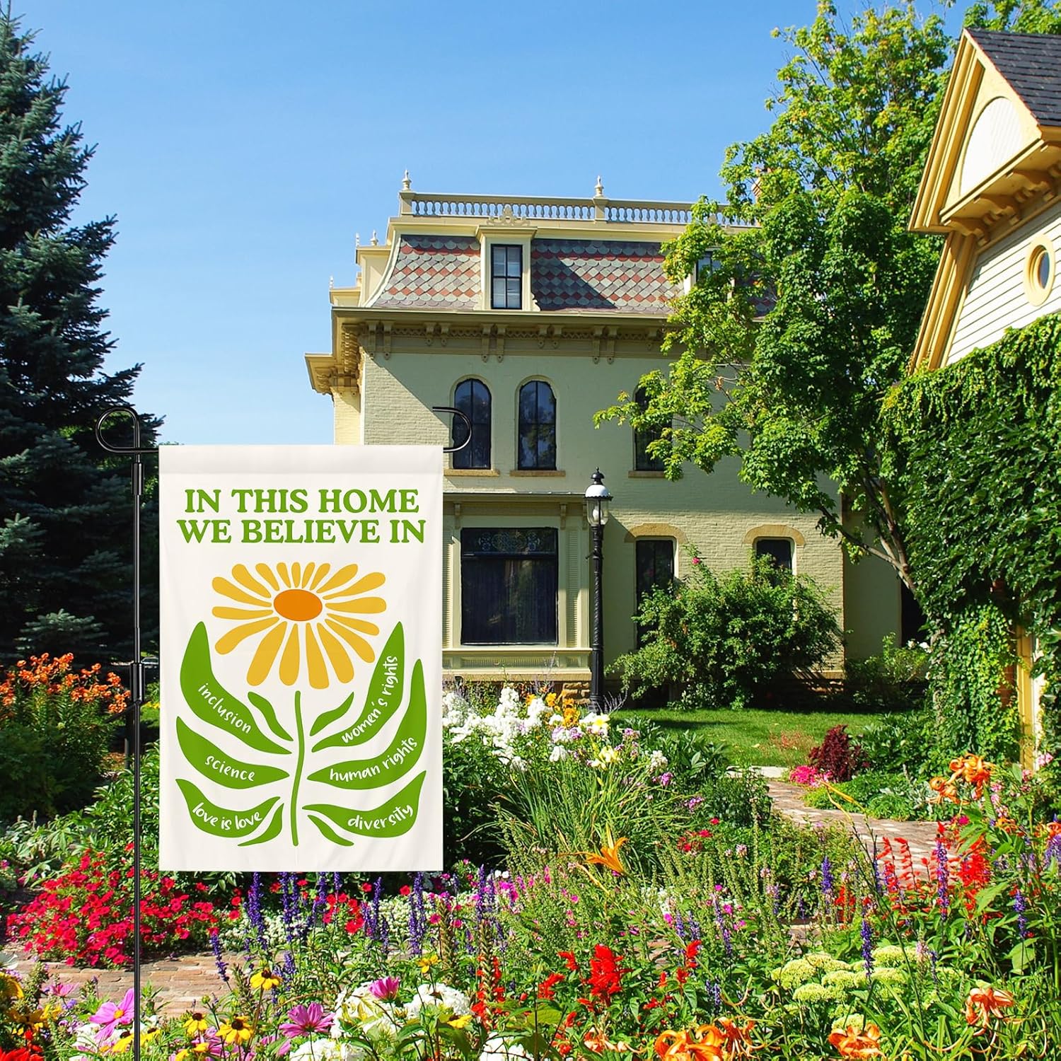 In This House We Believe Garden Flag 12 x 18 Inch Double Sided Polyester Kindness Yard Banner Supporter Resist Hate Flags for Outside Garden Yard House Decorative - Image 7