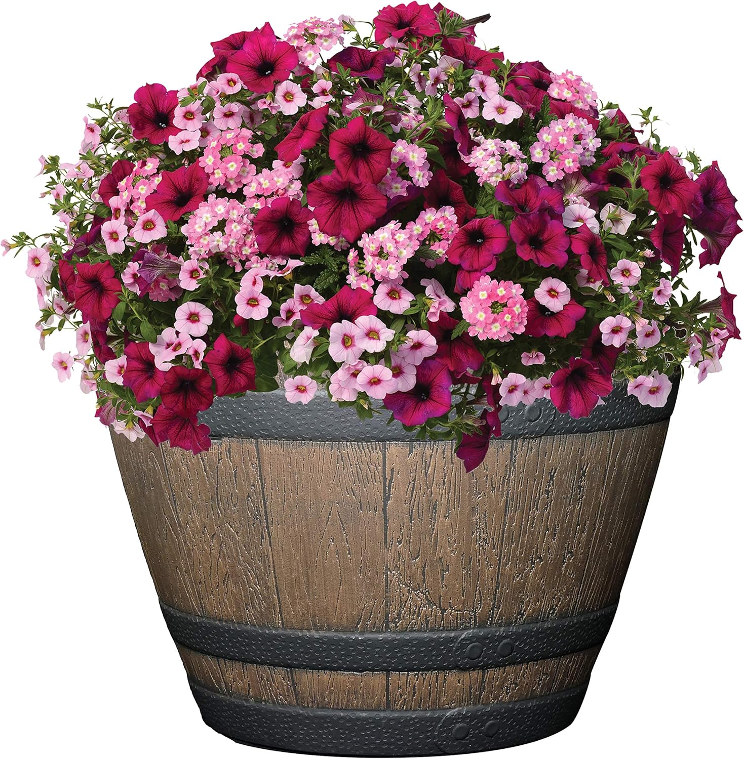 Vasi Da Fiori In Resina A Forma Di Botte Di Whisky - Finitura Rovere Invecchiato (Set Da 2, 52 Cm) - Classic Home And Garden