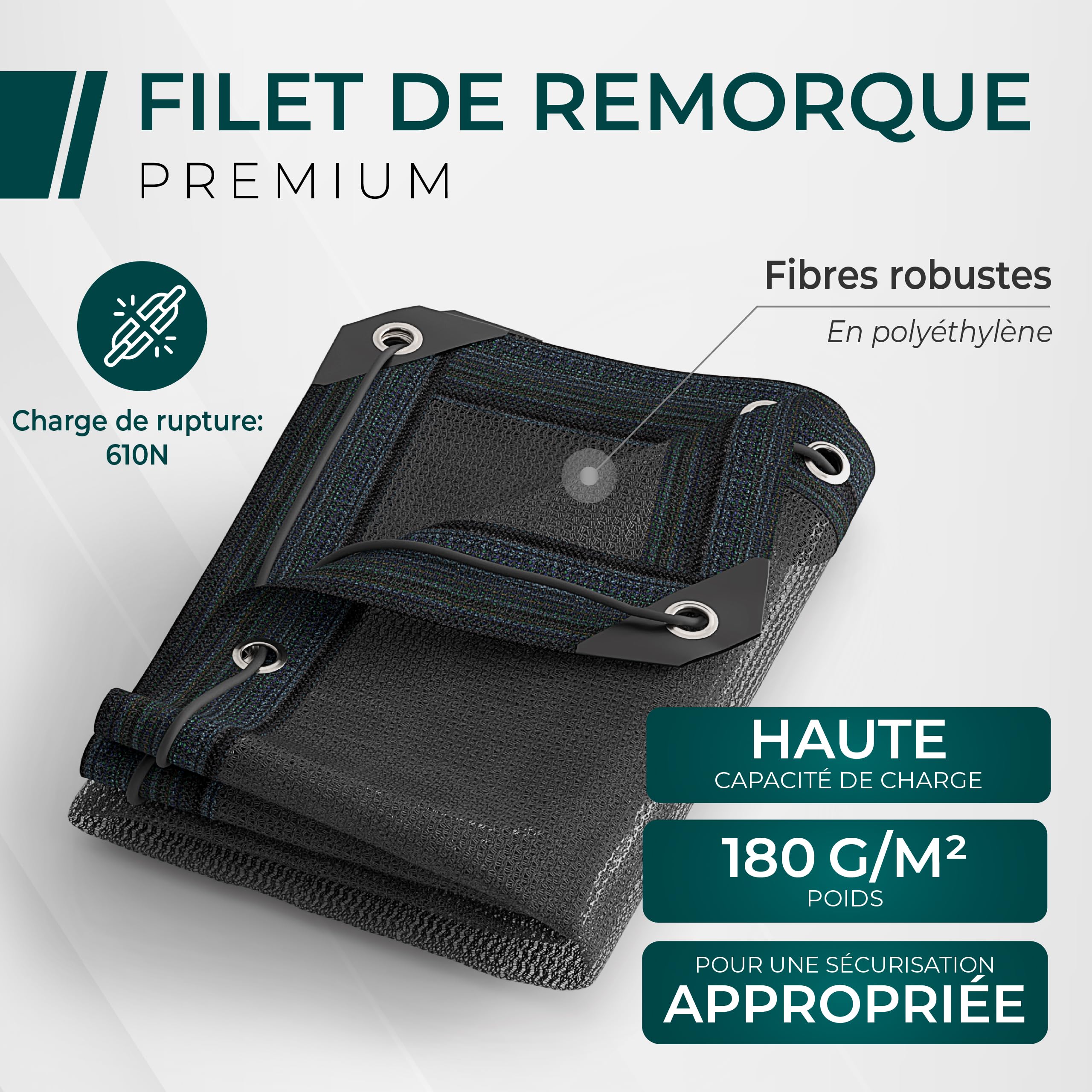 CargoVA - Filet de remorque à Mailles Fines 3x4M - Filet de Couverture Noir avec Corde élastique - pour Une Fixation optimale de la Charge