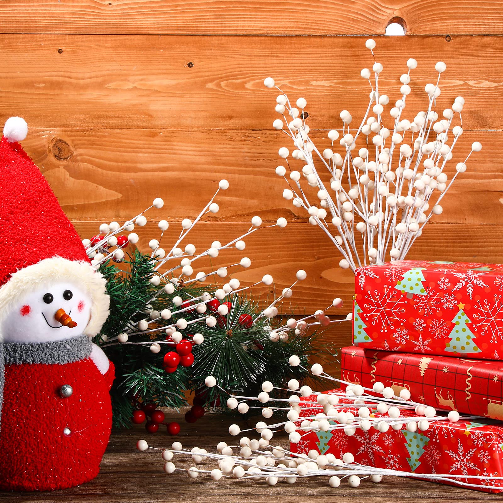 Snapklik.com : 20 Pcs Christmas Berry Stems 13.8 Inch White Artificial