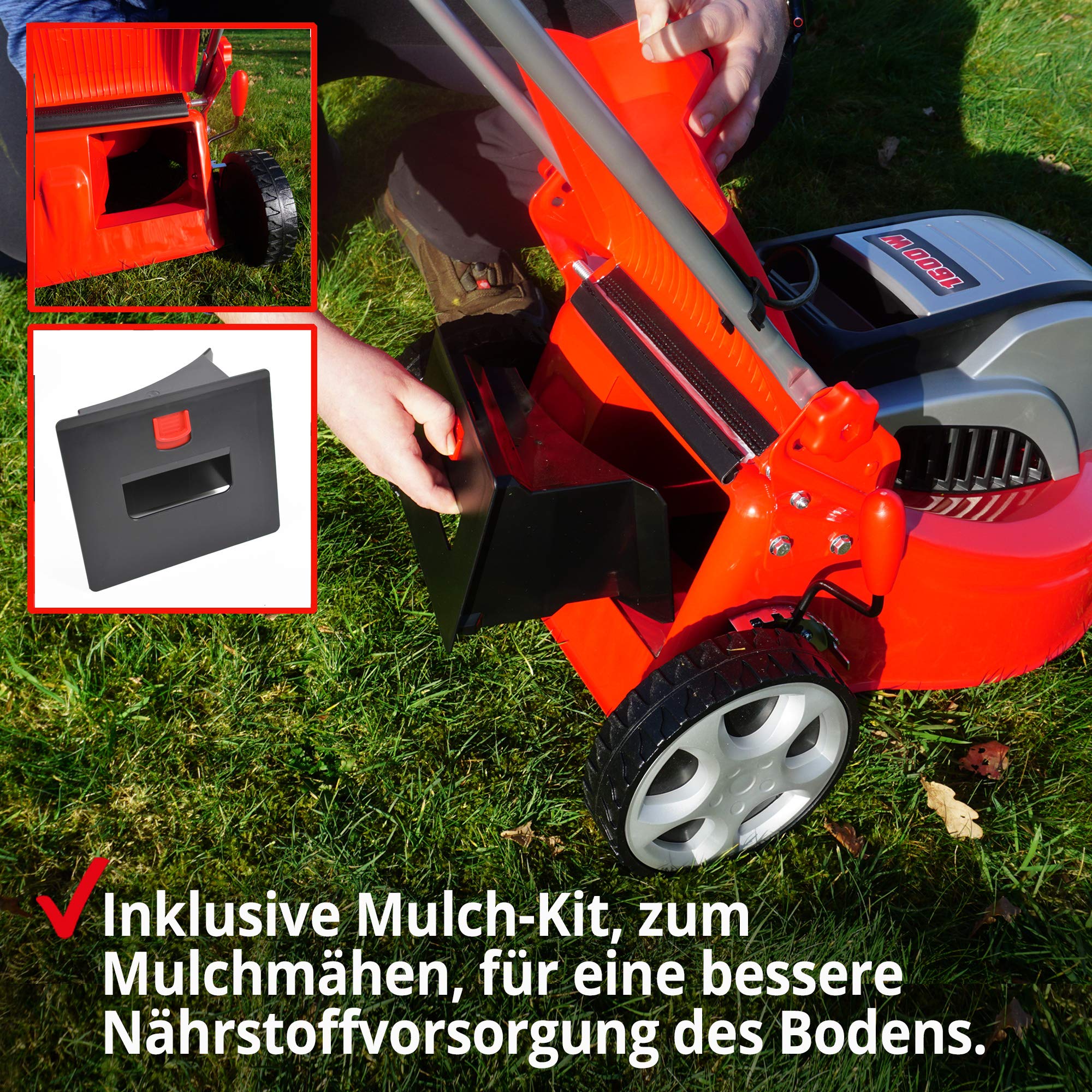 HECHT Elektrorasenmäher 1600 W 41 cm 50 L Fangkorb mit Mulchfunktion | Elektro-Mäher mit 1600 Watt Motor, zentrale 7-fach Schnitthöheneinstellung 30-70 mm, für gepflegten Rasen