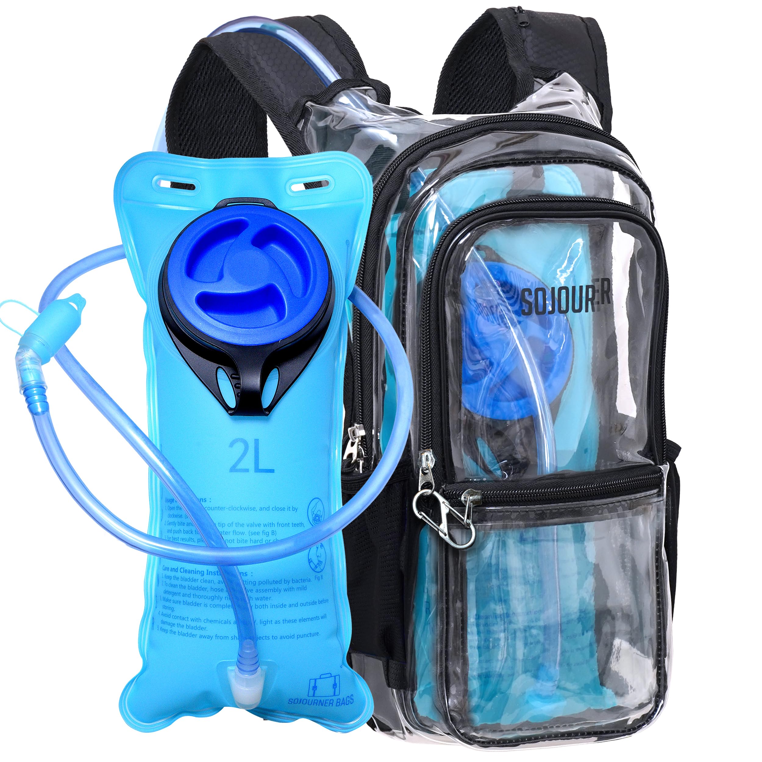 Sojourner Transparenter Rave Hydration Pack - Trinkrucksack - Hydropack mit 2L Blase - Wasserrucksack für Festivals, Wandern, Laufen, Radfahren und mehr
