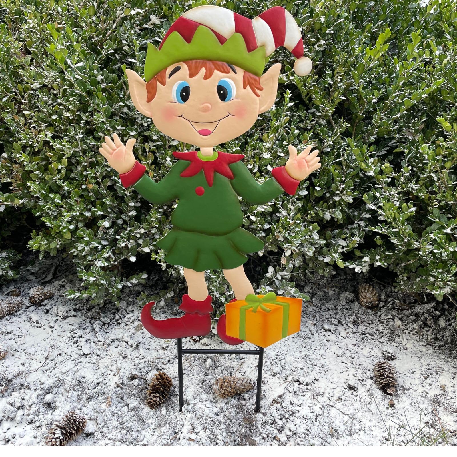 Clovers Garden Christmas Elf Girl Yard Stake Metal Lawn Holiday Yard Sign for Outdoor, Indoor, Walkways Planters
