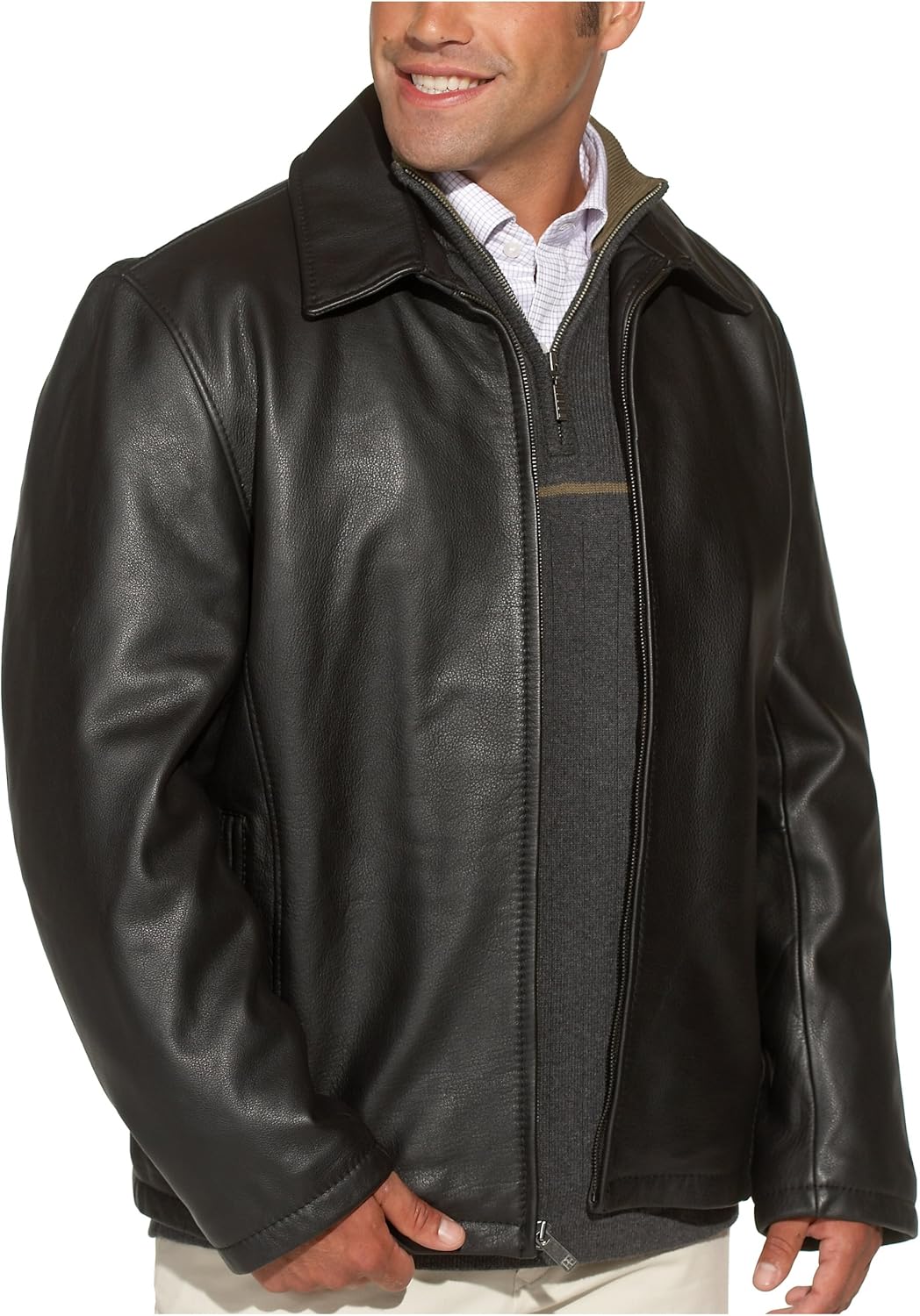 Aberdeen Sportswear Men's Zip Front Leather Hipster, Black, Large at