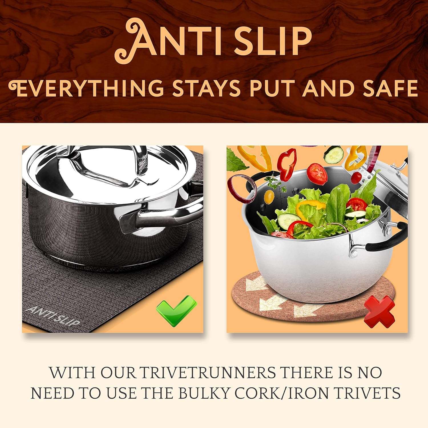 Suреr Sаlе 🛒 Trivetrunner:Decorative Modular Trivet Runner for Table 6 pcs Placemats Extendable Hot Pad, Heat-Resistant Surface,for Hot Plates, Pots, Dishes, Cookware for Kitchen (Warm Gray)