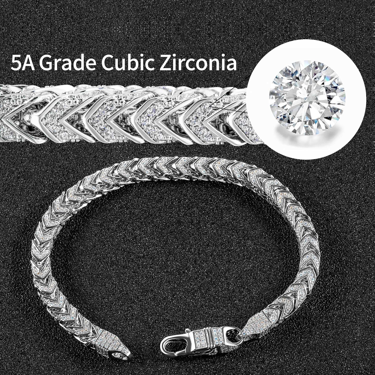 Kose Tennis Bracelet for Men Women 6MM Wide Cuban Link Bracelet 14K White Gold Hip Hop Urban Bracelet Pave Cubic Zirconia 7/7.5/8 Inch Length - Image 5