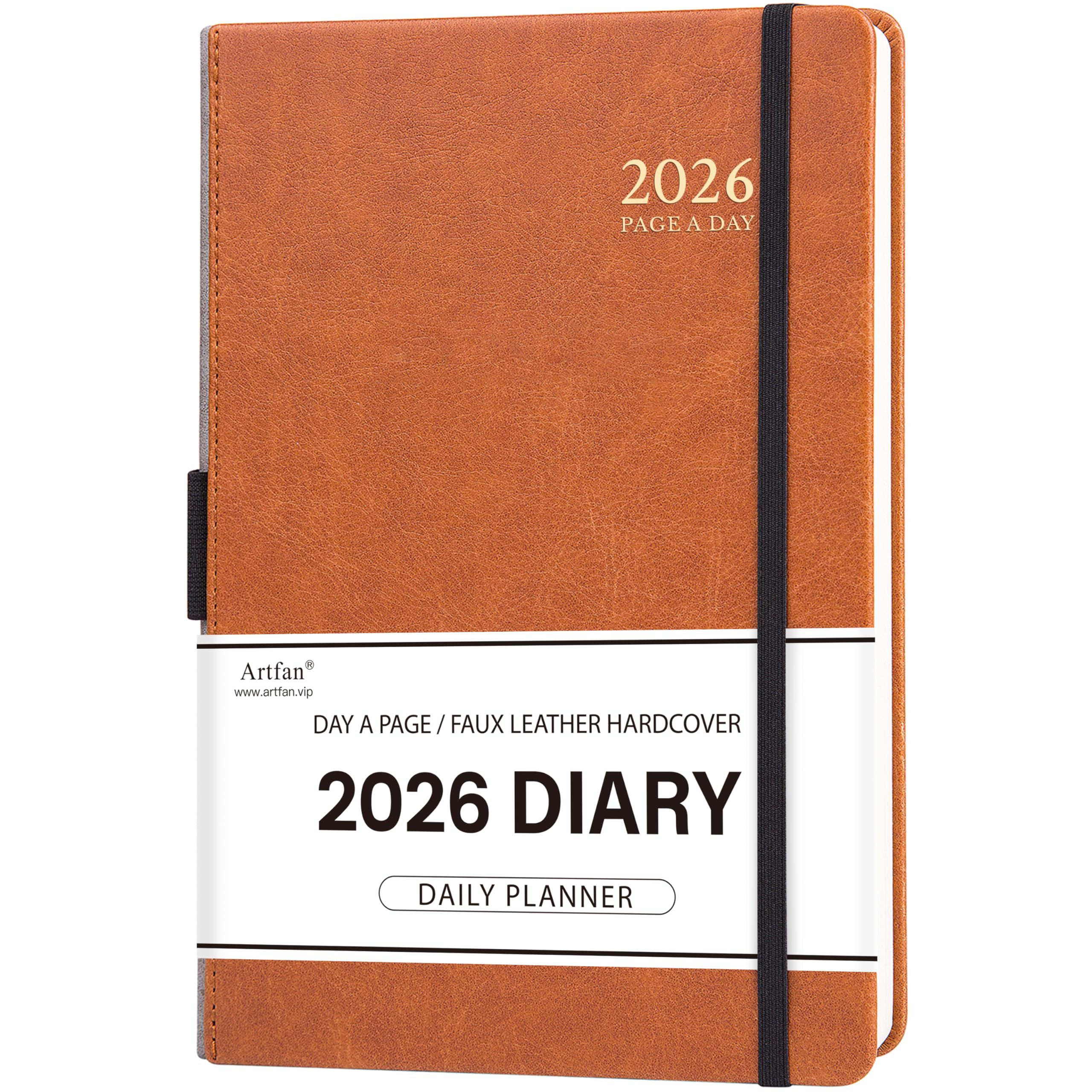 2026 A5 Day Per Page Diary/Planner - Jan To Dec 2026, Hard Cover With Monthly Tabs, Pen Loop & Pocket (Grey)