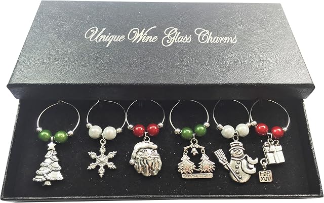 Libby's Market Place Merry Christmas Wine Glass Charms with Gift Box