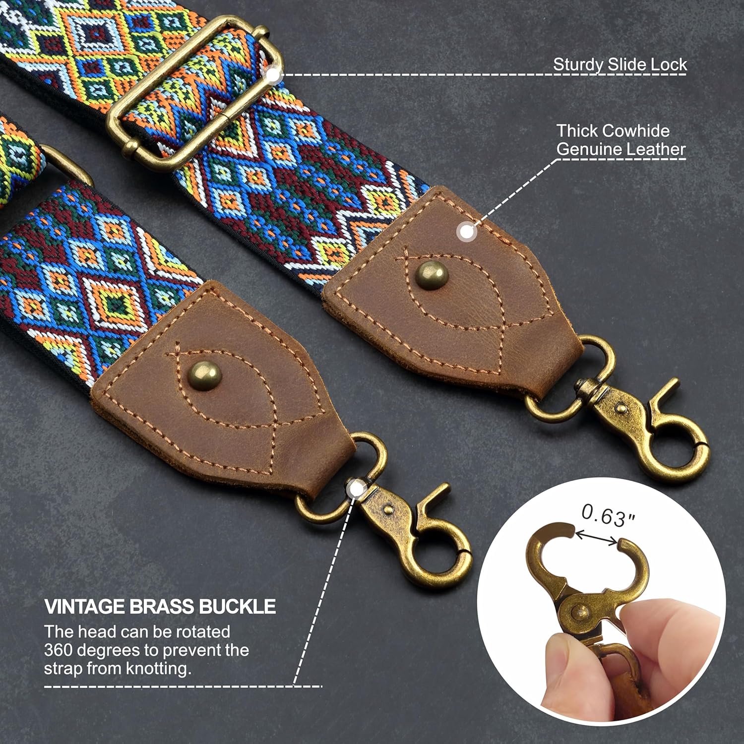 Nefelibata Purse Strap-2"Crazy Horse Leather Bag Strap Adjustable Replacement,Retro Jacquard Embroidery Crossbody Straps - Image 3