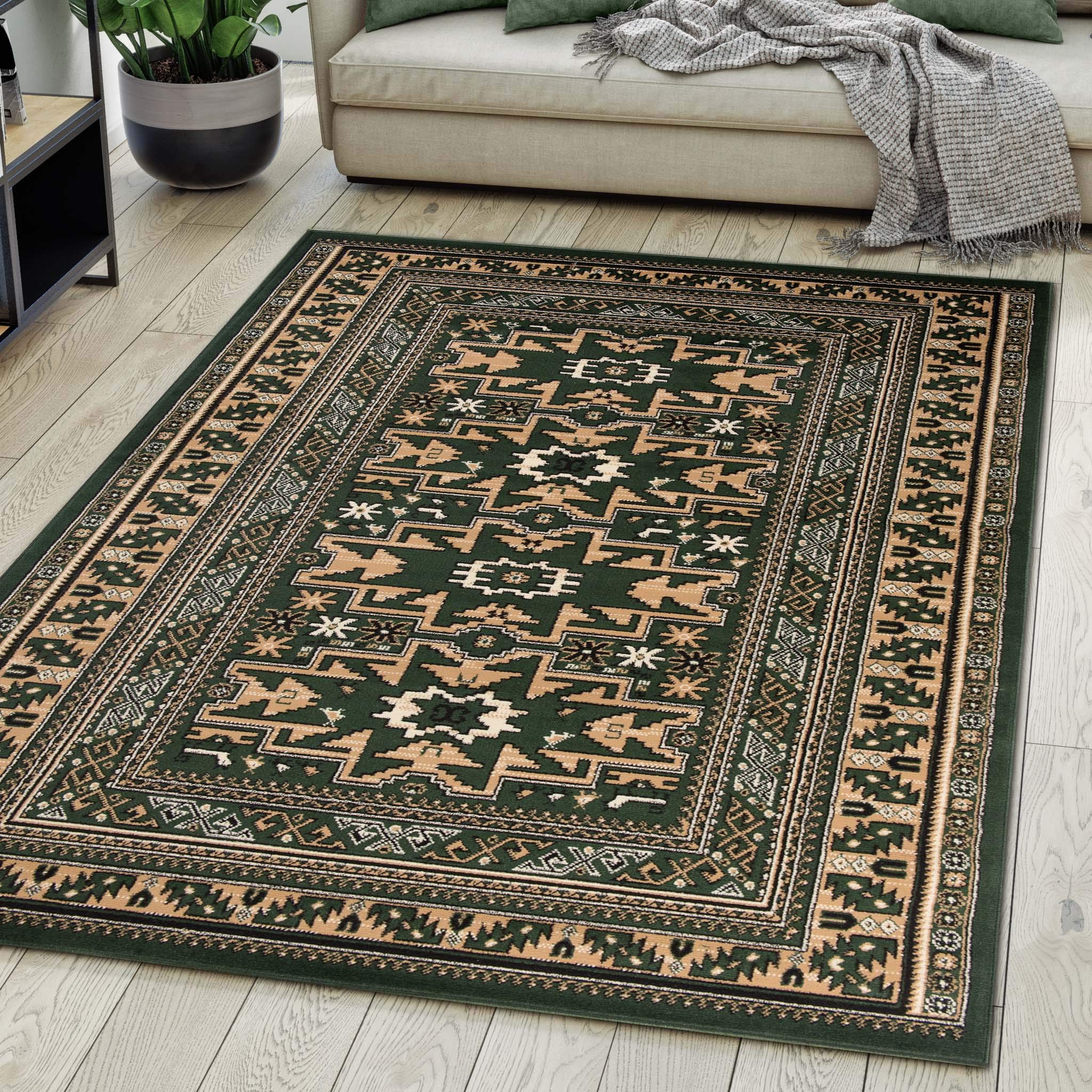 Mazovia Vloerkleed Oriëntaals - Tapijt Kortstondig Pooltje - Tapijten Oriëntaals Patroon - Tapijt Woonkamer, Slaapkamer, Eetkamer - OEKO-TEX Carpet - Rug - Groen 220 x 300 cm