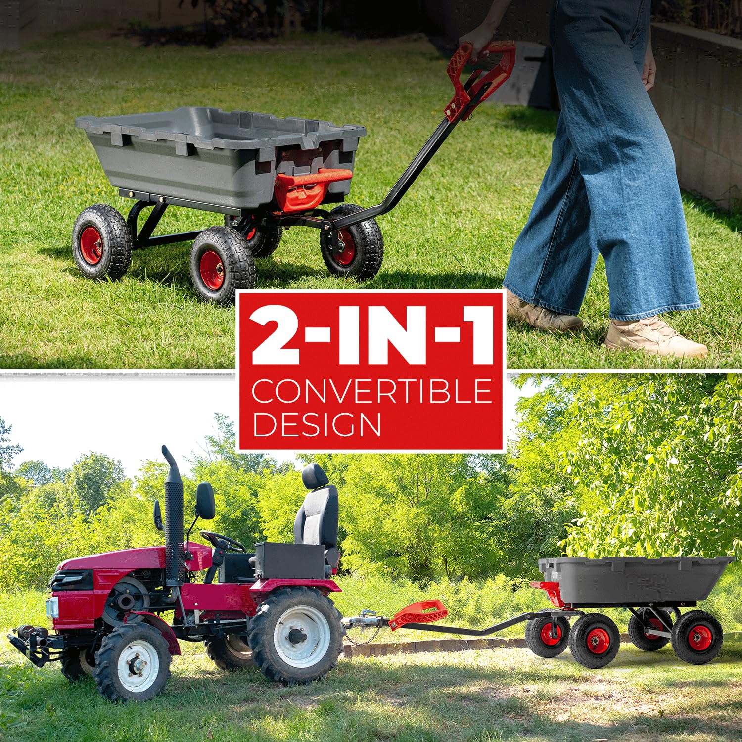 XtremepowerUS Chariot de Jardin Robuste 2 en 1 avec poignée Convertible de 362,9 kg - Chariot Utilitaire pour Cour, Ferme - Pneumatiques de 25,4 cm