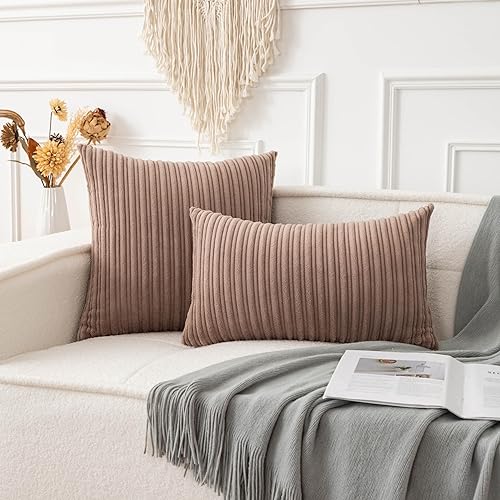 Miniatura 725 de UGASA - Juego de 2 fundas de almohada de terciopelo a rayas, funda decorativa para cojín con cremallera oculta para el hogar, sofá, dormitorio,