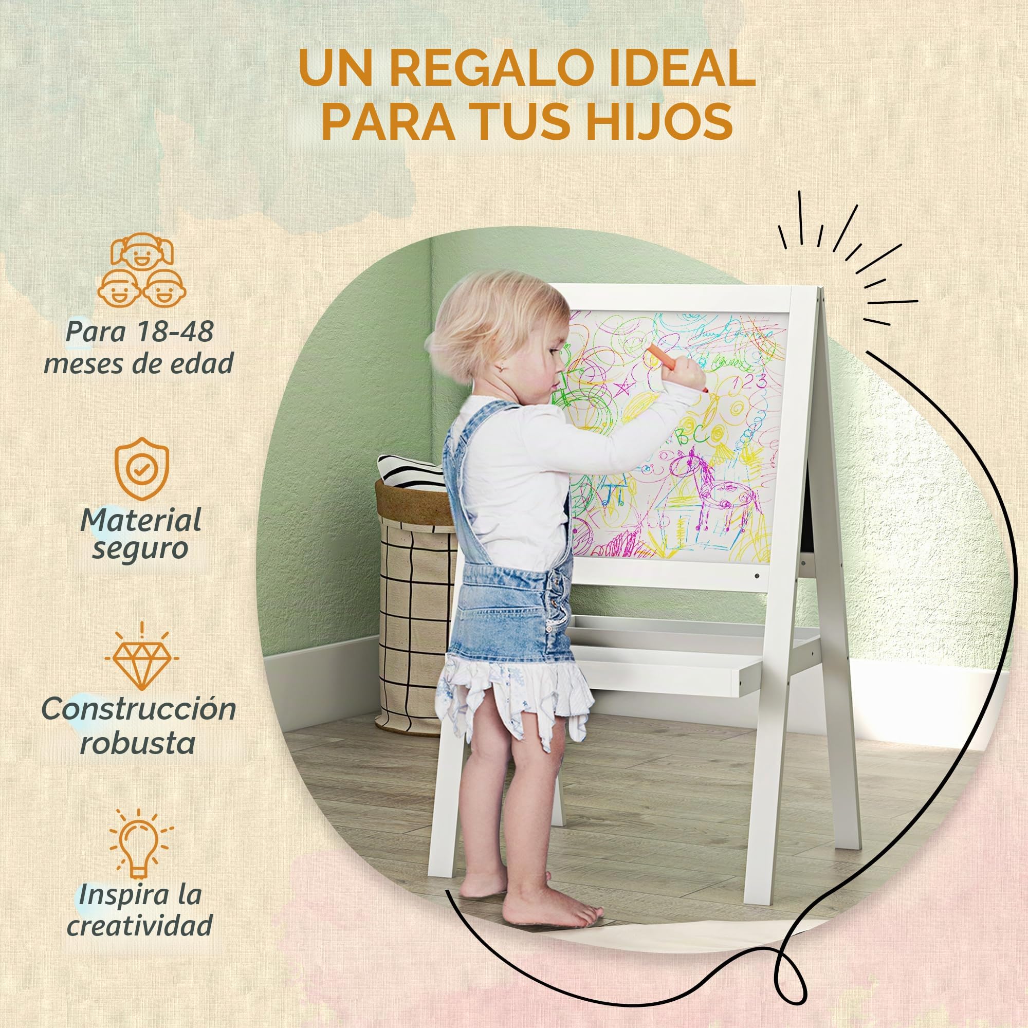AIYAPLAY Caballete Magnético 2 en 1 para Niños Pizarra Tiza Blanco