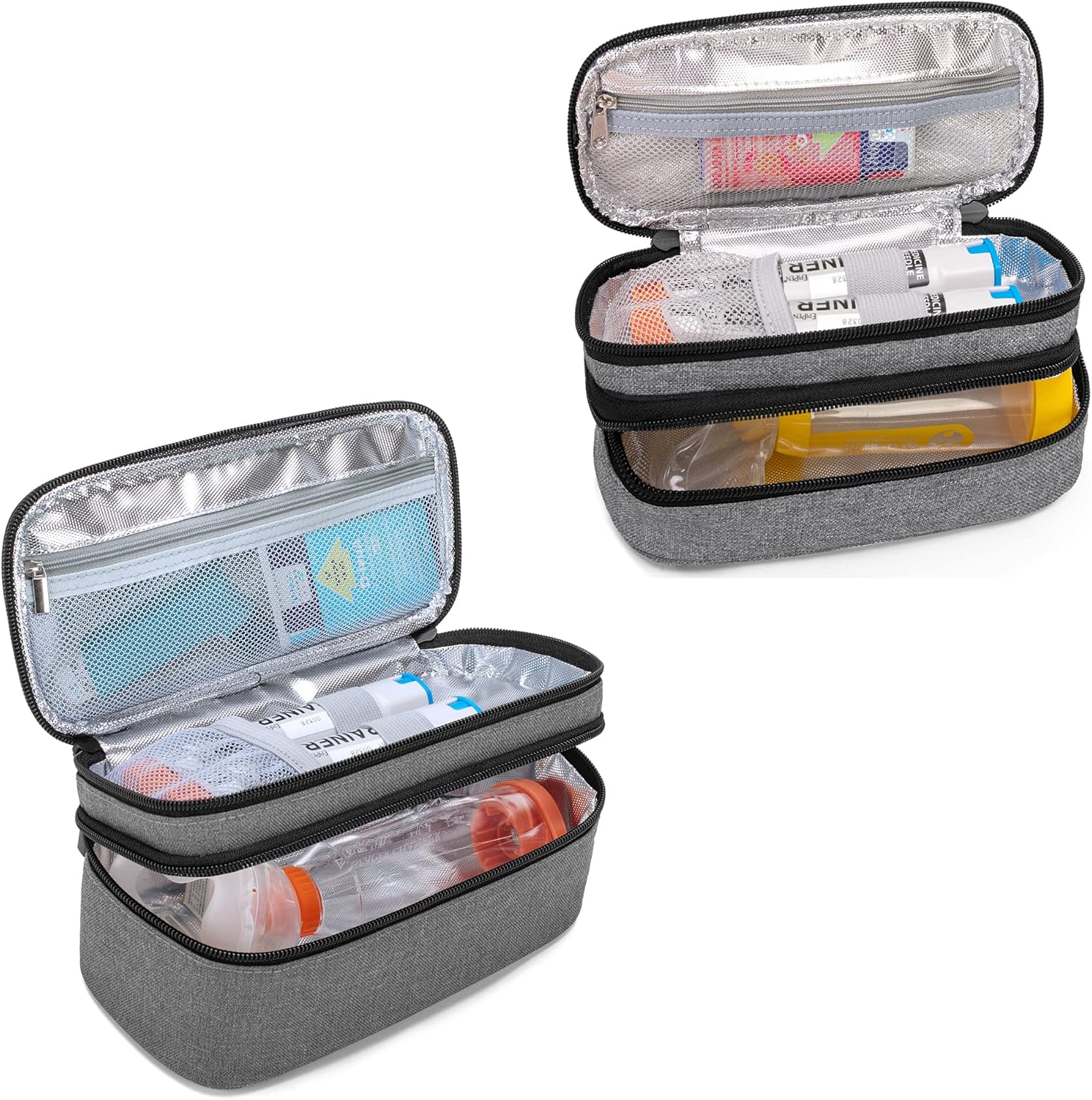 CURMIO Double Layer EpiPen Carrying Case for Adults and Kids, Insulated Medicine Supplies Bag for Large Spacers, Asthma Inhaler, Auvi-Q, Syringes, Nasal Spray : Health & Household