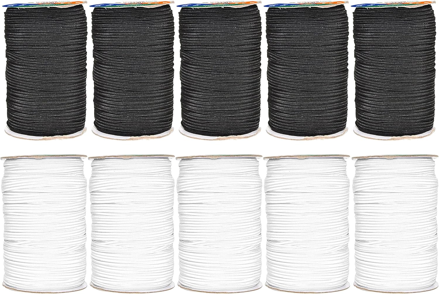 Mandala Crafts 6mm 500 Yds Roll of Black and White Elastic Bands for Sewing - 1/4 Flat Elastics Cord - 1 4 Inch Braided Stretch Straps for Crafting
