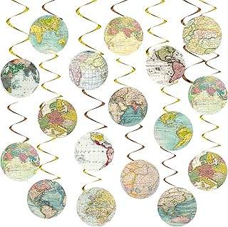 Globe Vintage World Map Hanging Swirls Travel Party Hanging Decorations Earth Globe Theme Ceiling Streamers for Travel Around The World Birthday Party Baby Shower Supplies