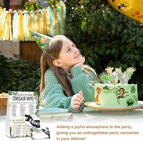 Miniatura 6 de What Your Dinosaur Name Game - Juegos de fiesta de cumpleaños de safari en la selva para niños, actividad de aula en la escuela familiar, 1 letrero