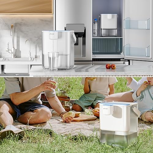 Miniatura 7 de Frizzlife MD40 - Dispensador de filtro de agua recargable con 2 filtros preinstalados, certificado que reduce el 99.89% del cloro, jarra de agua de