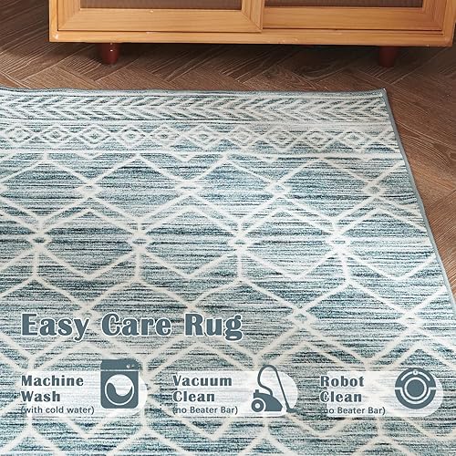 Miniatura 5 de jinchan Alfombra bohemia marroquí de 3 x 5 pies, alfombra geométrica, alfombra lavable para dormitorio, alfombra antideslizante de pelo bajo para