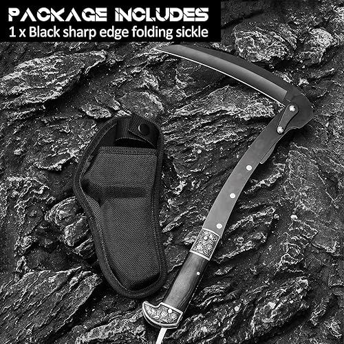 Miniatura 3 de WILLBOND Herramienta de jardín plegable de hoz negra afilada, cuchillo de mano de hierba de seguridad portátil con funda mango de madera, 2