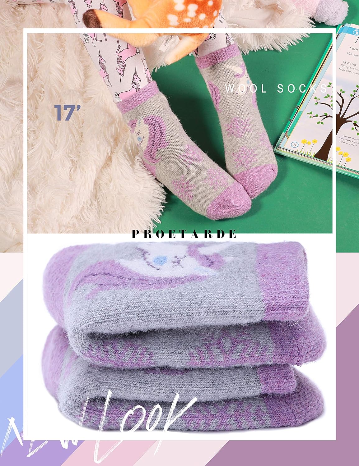 ProEtrade Merino Wool Socks for Kids Toddlers Boys Girls Thick Thermal Warm Winter Hiking Heavy Cozy Crew Socks 6 Pack - Image 6