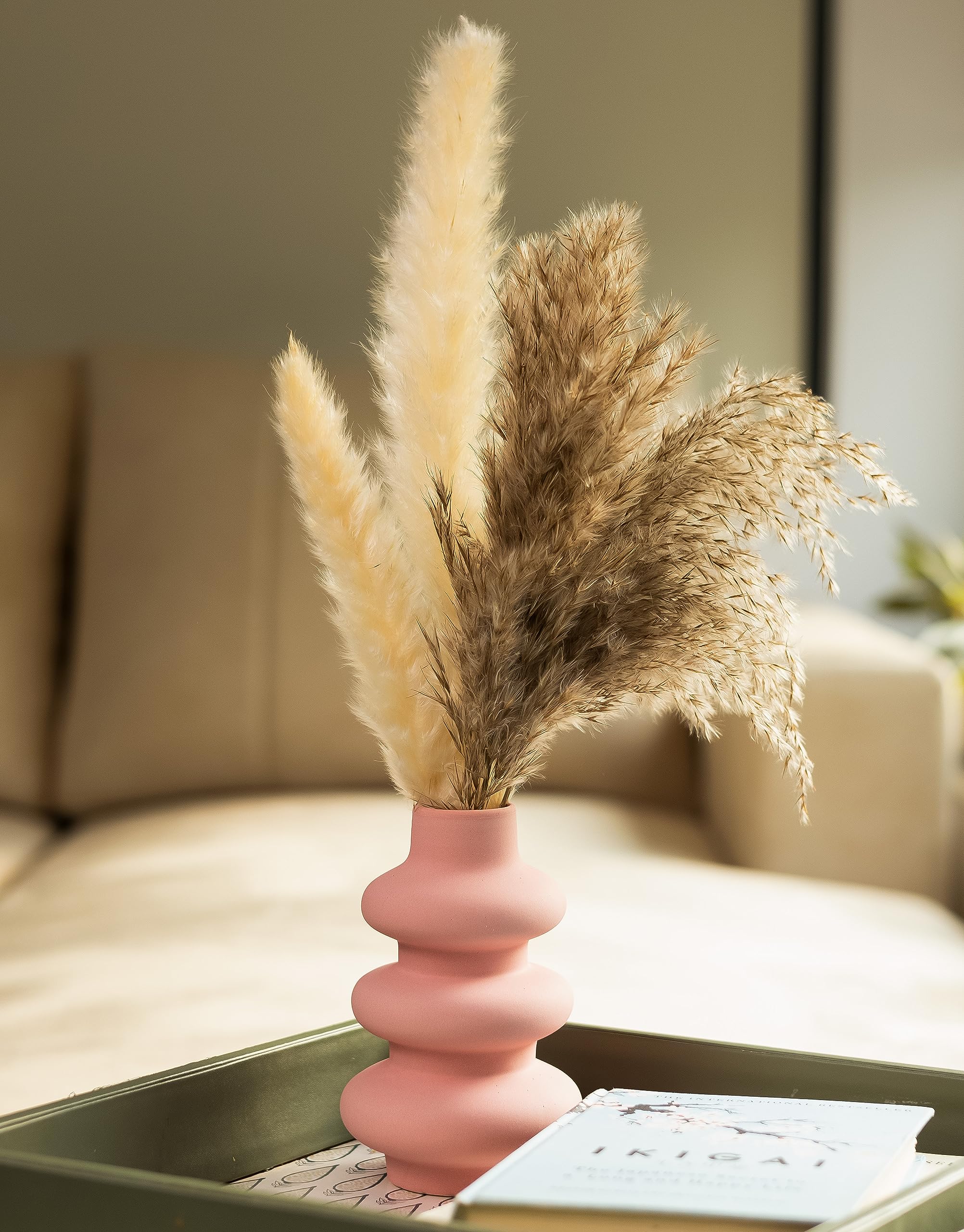 Birch & Co. Flower Vase for Home Décor - Ceramic Vase for Living Room, Waterproof Earthy Matte Finish, Wave Shape, 6 Inches, Pink