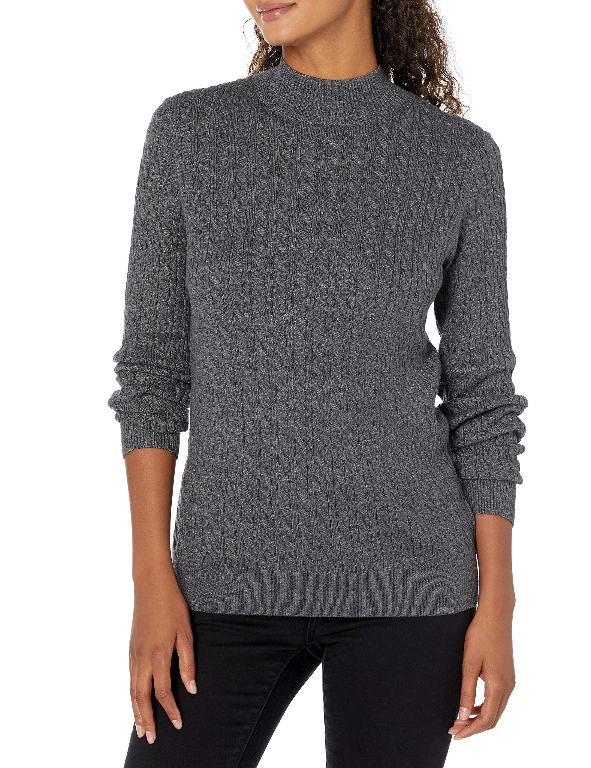 Amazon Essentials Damen Leichter Langarm-Pullover mit Stehkragen und Zopfmuster in klassischer Passform