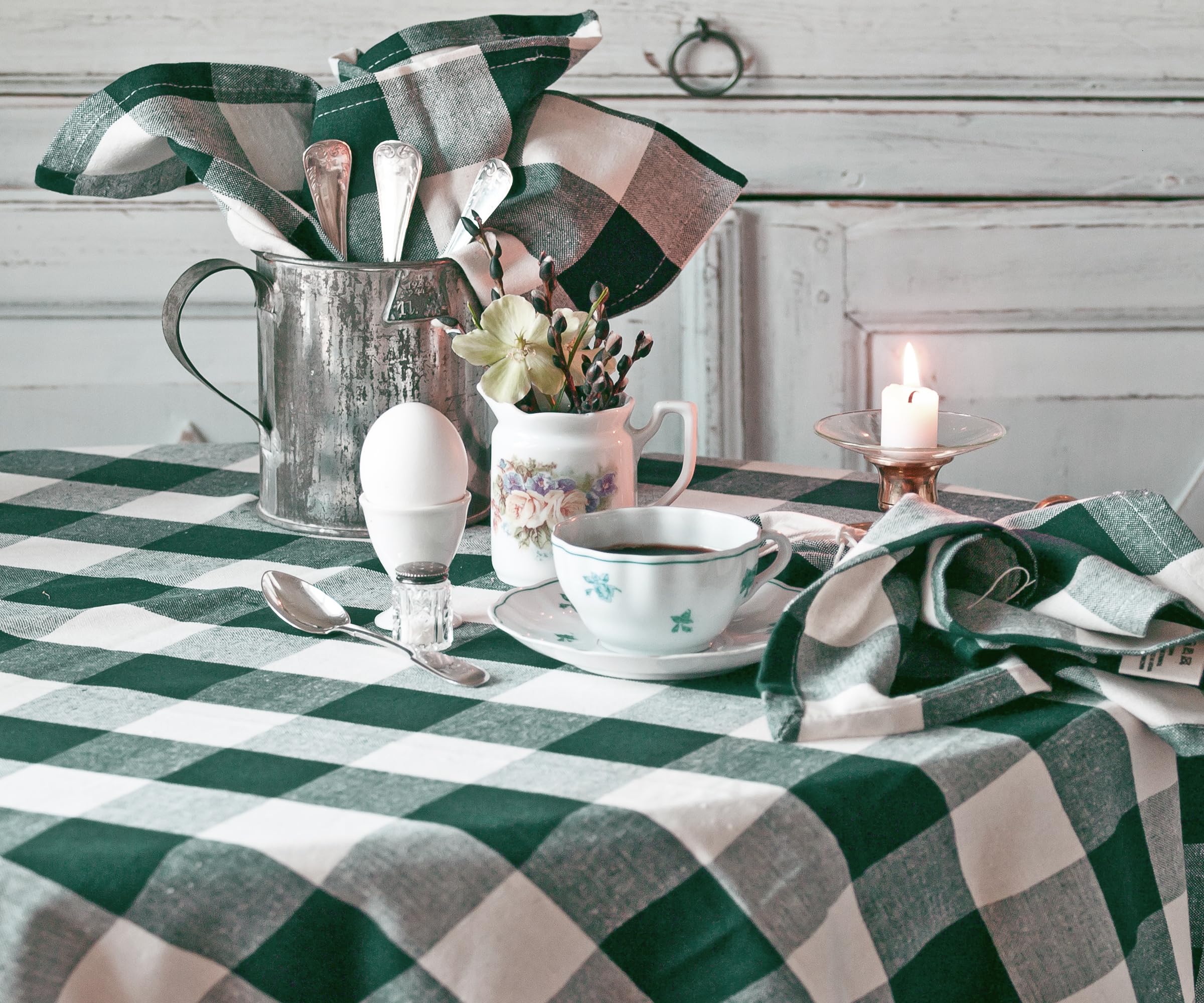Tovaglie di cotone per tavoli rettangolari - Tovaglie extra large rettangolari - Tovaglia a quadretti verde acqua - Tovaglia rettangolare grande - a quadretti (63 X 126) (verde e crema)