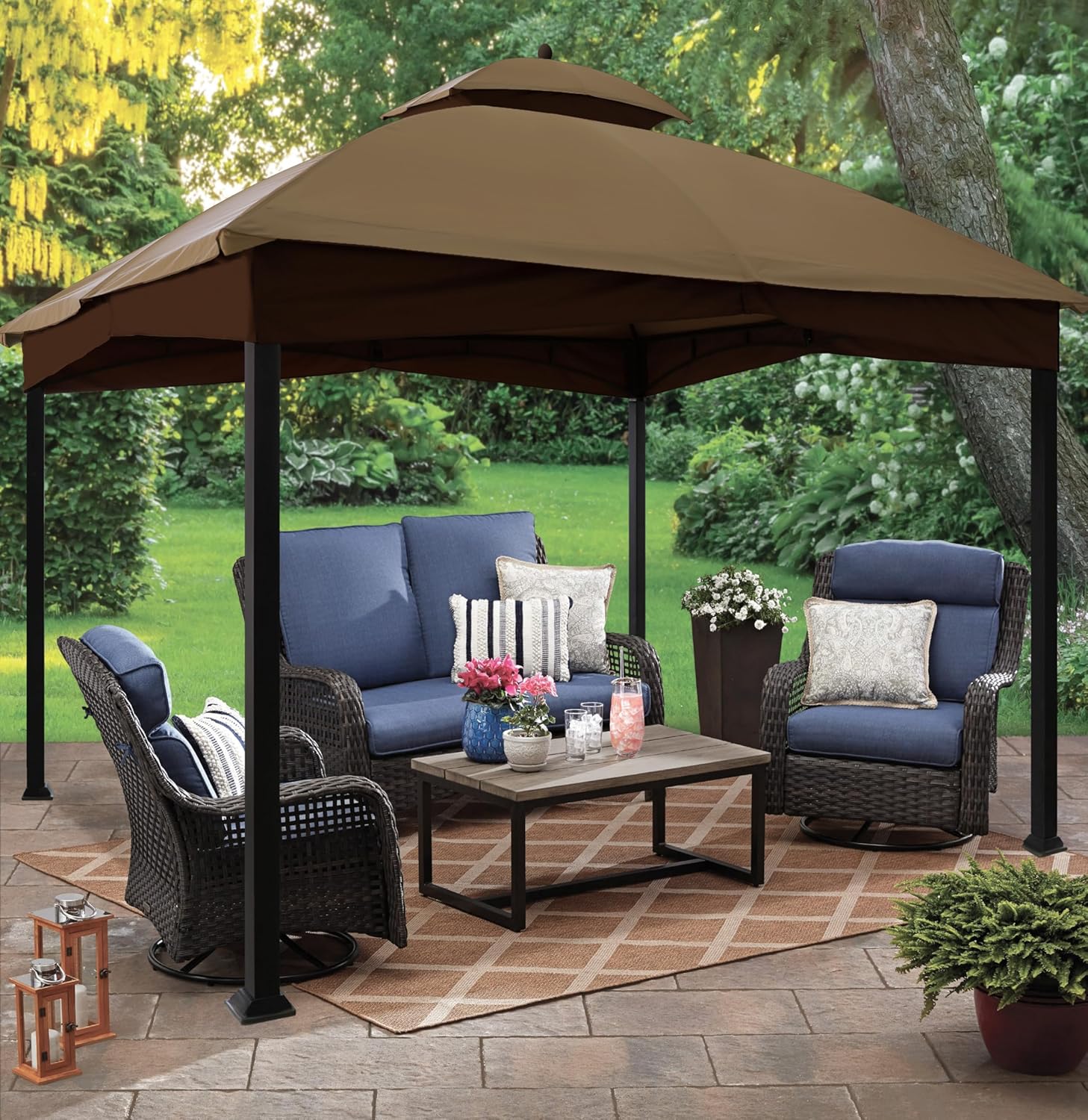 EasyLee 10x12 Replacement Gazebo Canopy Top for Lowe's Allen Roth #GF-12S004B-1, Heavy Duty Gazebo Roof Cover with Mesh, Only Replacement Top,Khaki