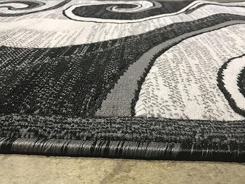 Miniatura 5 de Alfombra moderna larga contemporánea, diseño gris y negro, 144 (32 pulgadas x 15 pies 10 pulgadas)