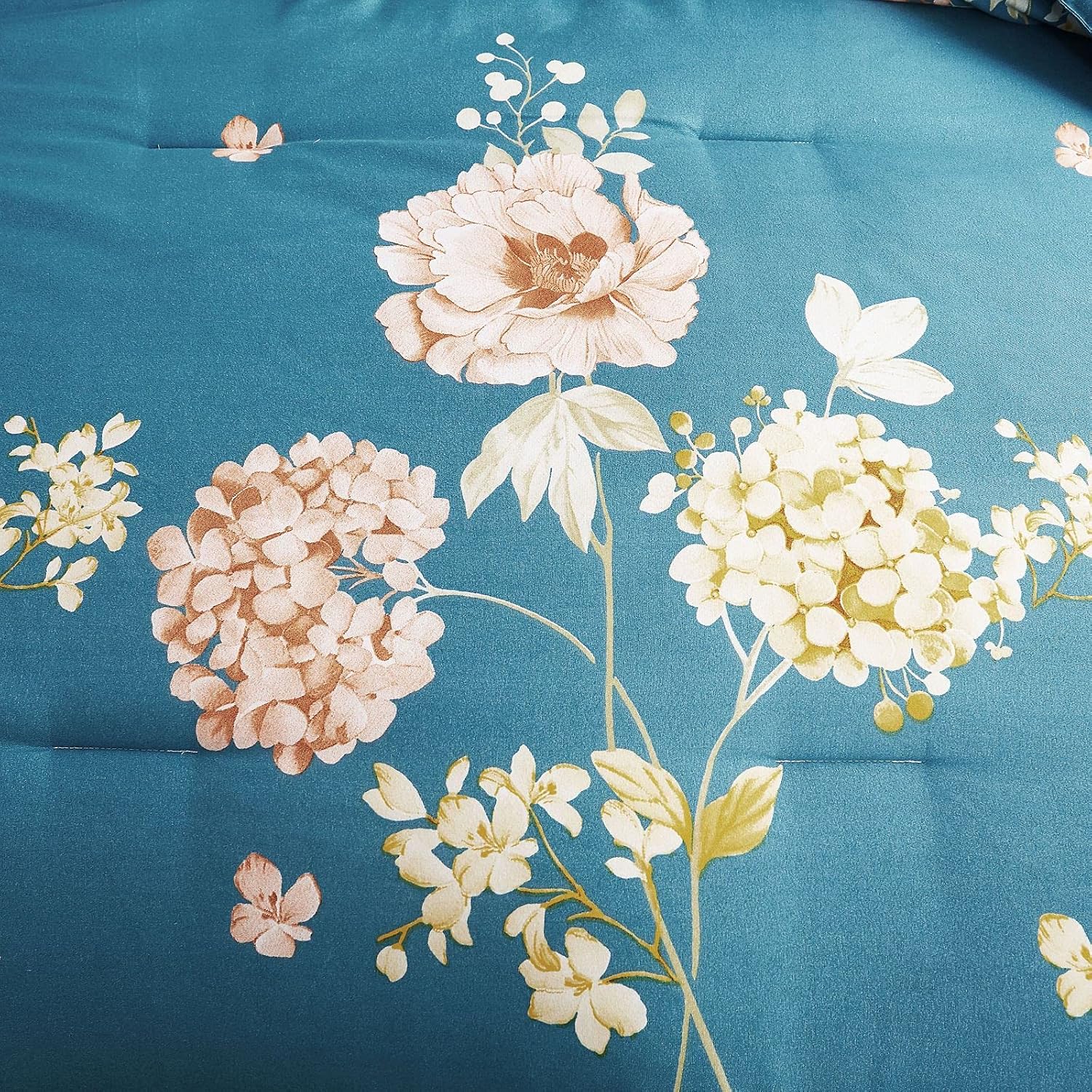 FANOYOL Comforter Set King Size, Modern Floral Hydrangea Peony Pattern - Microfiber Comforter Machine Washable for All Season - 3 Piece Sets with 2 Pillowcases