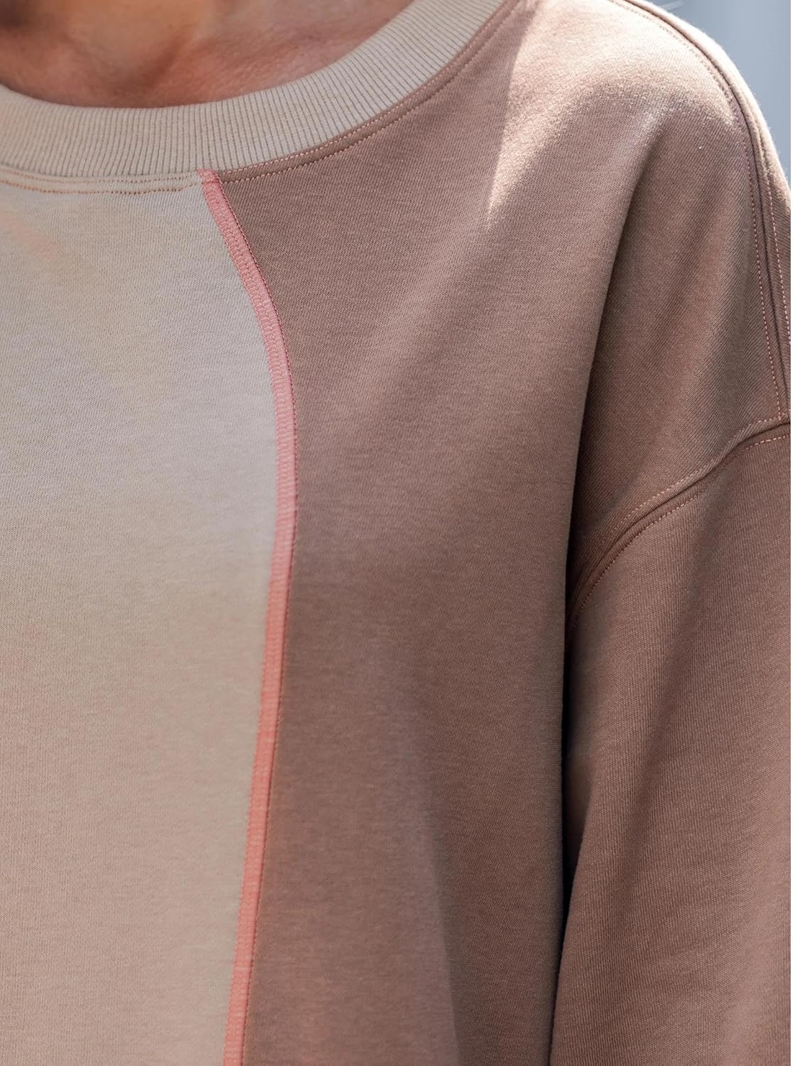 popvil Crewneck Sweatshirt Oversized Pullover Color Block Loose Long Sleeve Shirts Fall Clothes 2025 Workout Shirt - Image 4