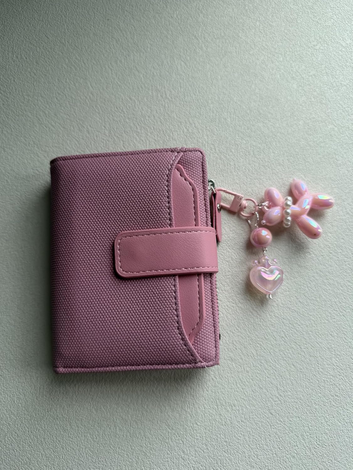 Women's Pink Wallet Small Card Holder Zipper Coin Purse with Cute Horse Keychain Charm (Pink) image 3
