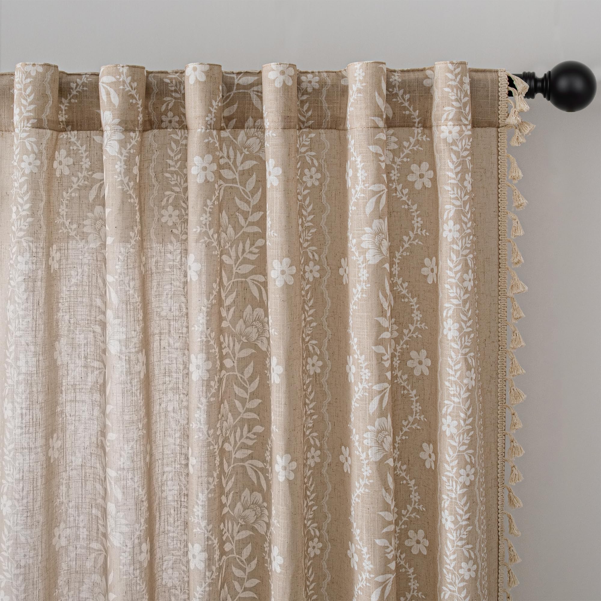 MYSKY HOME Short Boho Linen Curtains 45 Inch Length Linen Blend 2 Panels
