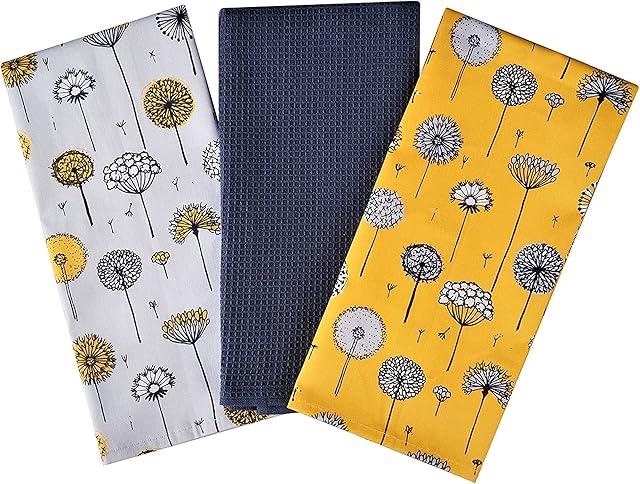 SiXsigma Sports Retro Meadow Tea Towels 100% Cotton Decorative Kitchen Cooking Dish Linen Cooking BBQ Pack of 3- Novelty Pretty Stylish Retro Meadow Premium Quality Grill Bake Ware gifts