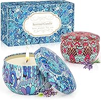 SUPERSUN 2 Pack 2.5oz Natural Soy Scented Candles - Lavender & Wood Sage Sea Salt Aromatherapy, Portable Travel Tin Jars, Gifts for Women