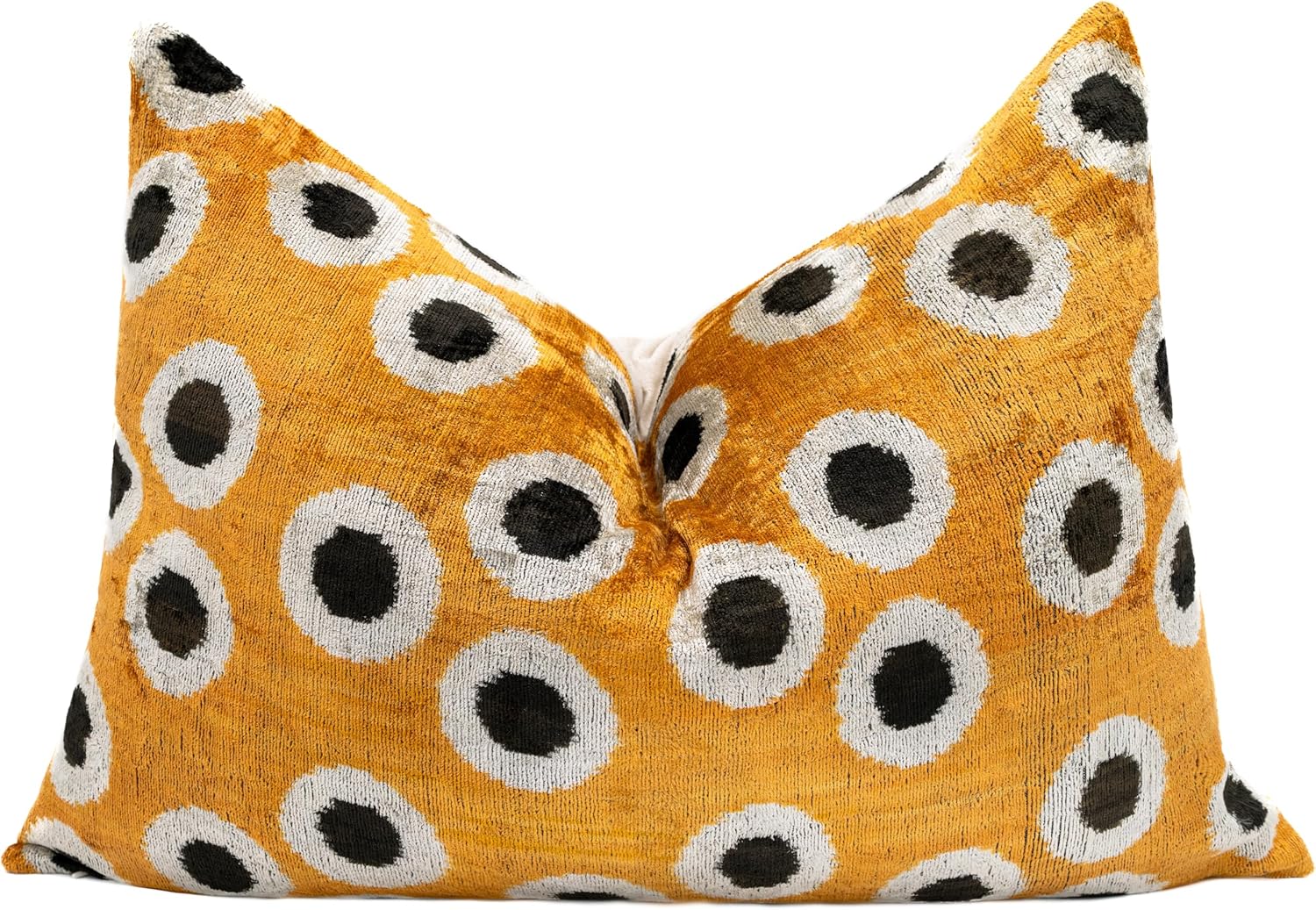 CANVELLO Handmade Velvet Throw Pillow, Down Feather Insert, 16x24 inches, Decorative Yellow and Black Polka Dot Pattern Pillow for Couch & Home Decor