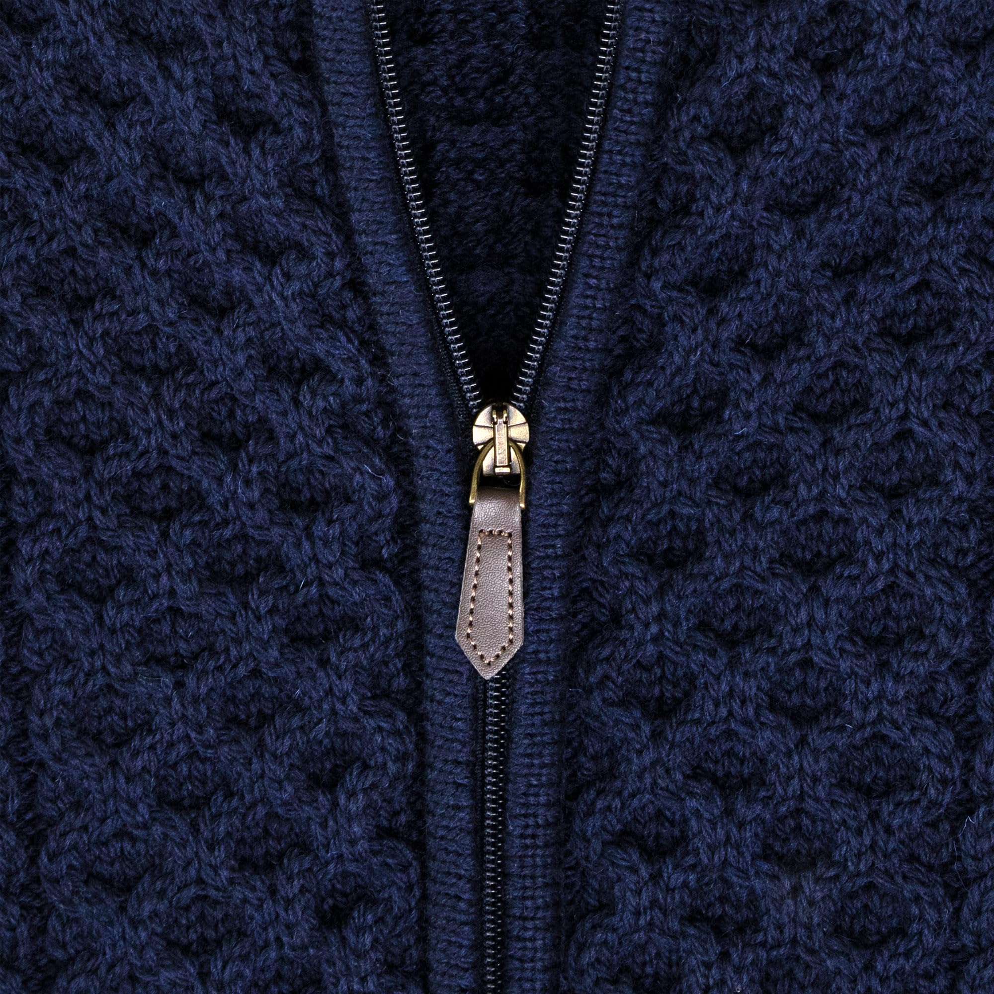 Cardigan leggero da uomo, senza maniche, con cerniera, calda, 100% lana merino, maglia Aran a trecce (blu navy, M)