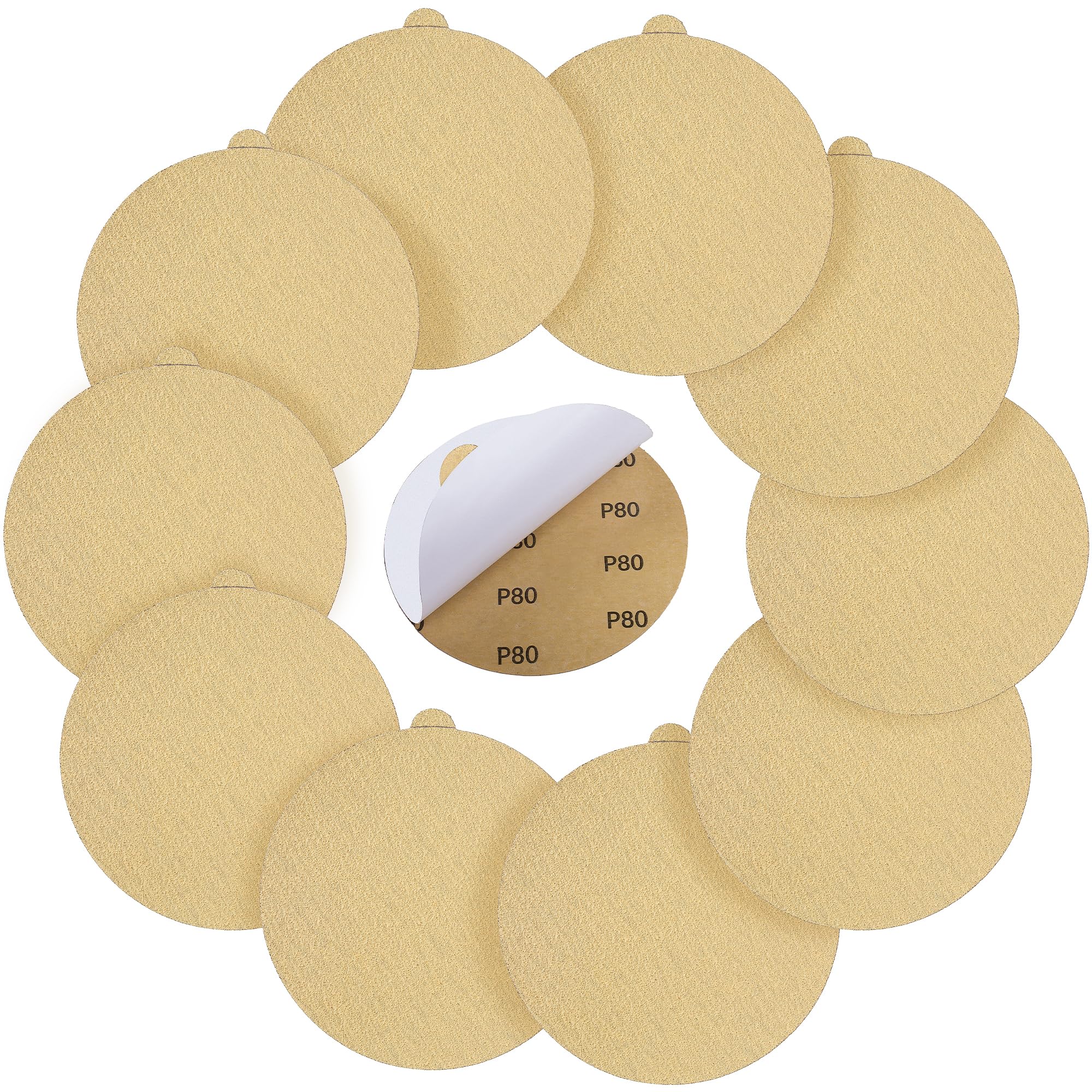 Shawya 50 PCS 6 Inch PSA Sanding Discs 80 Grit Self Adhesive Sticky-Back Sandpaper for DA Sander Finishing Abrasive Sand Paper Woodworking Wood Metal