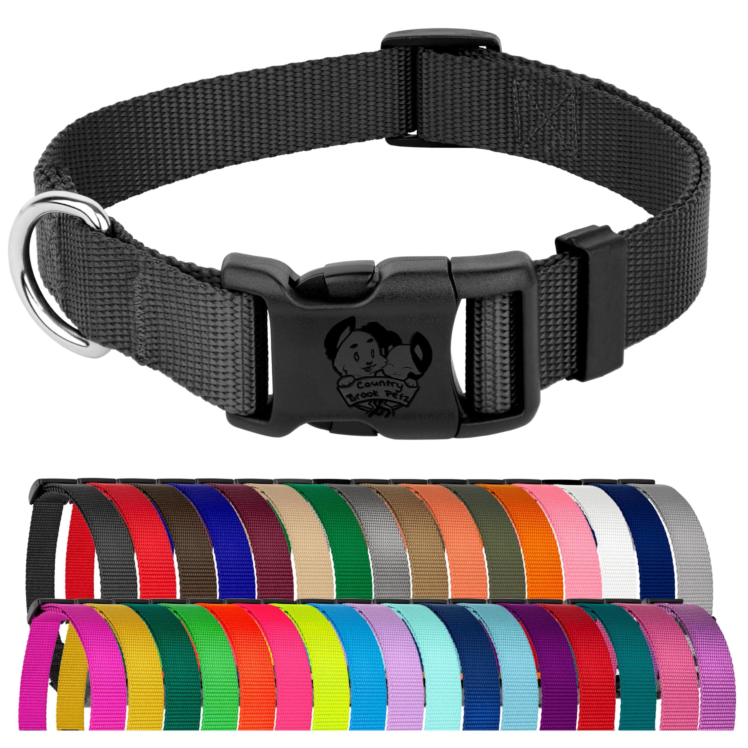 Country Brook Petz - Everyday Nylon Dog Collar for Large, Medium, and Small Dogs and Puppies - for Everyday Use in 15+ Cool Colors (Medium, 3/4 Inch,