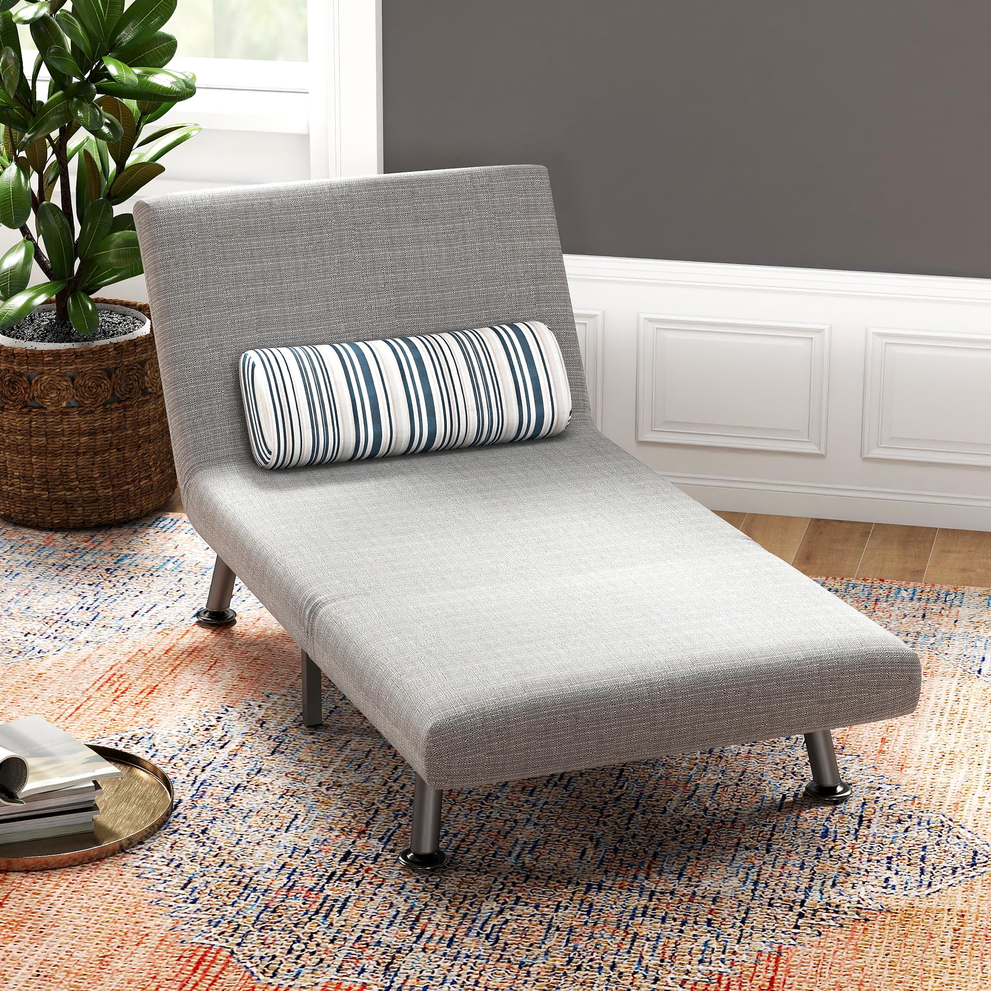 HOMCOM Canapé-lit Convertible, Tissu en Lin, Acier, Mousse éponge, Gris, 185 x 75 cm