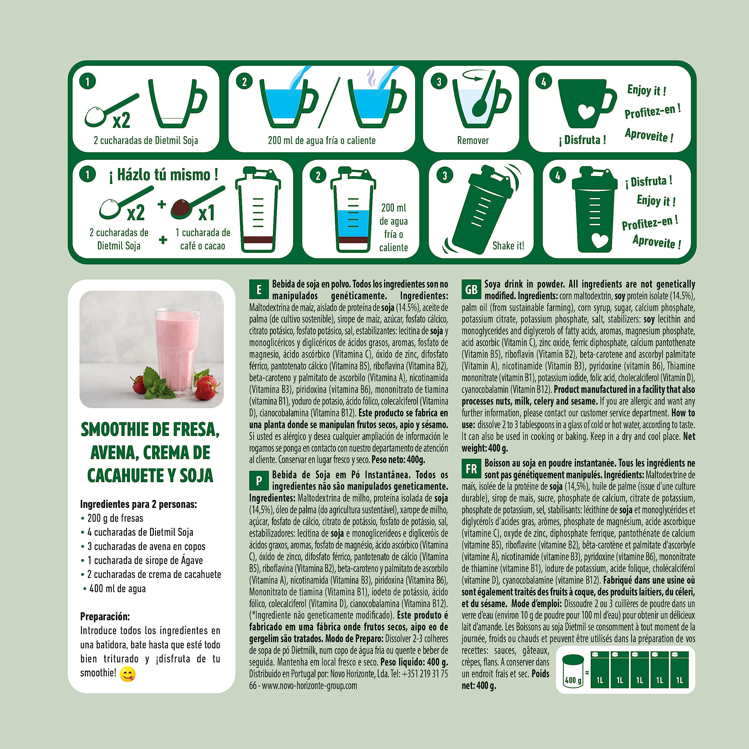 Naturgreen Dietmil Soja Calcium Instant Bio Bebida De Soja En Polvo 400 g