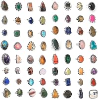 SilverCarats 10-Pc Chunky Silver Plated Gemstone Rings Set for Women - Stackable Statement Gothic Vintage Knuckle Rings US 6-10