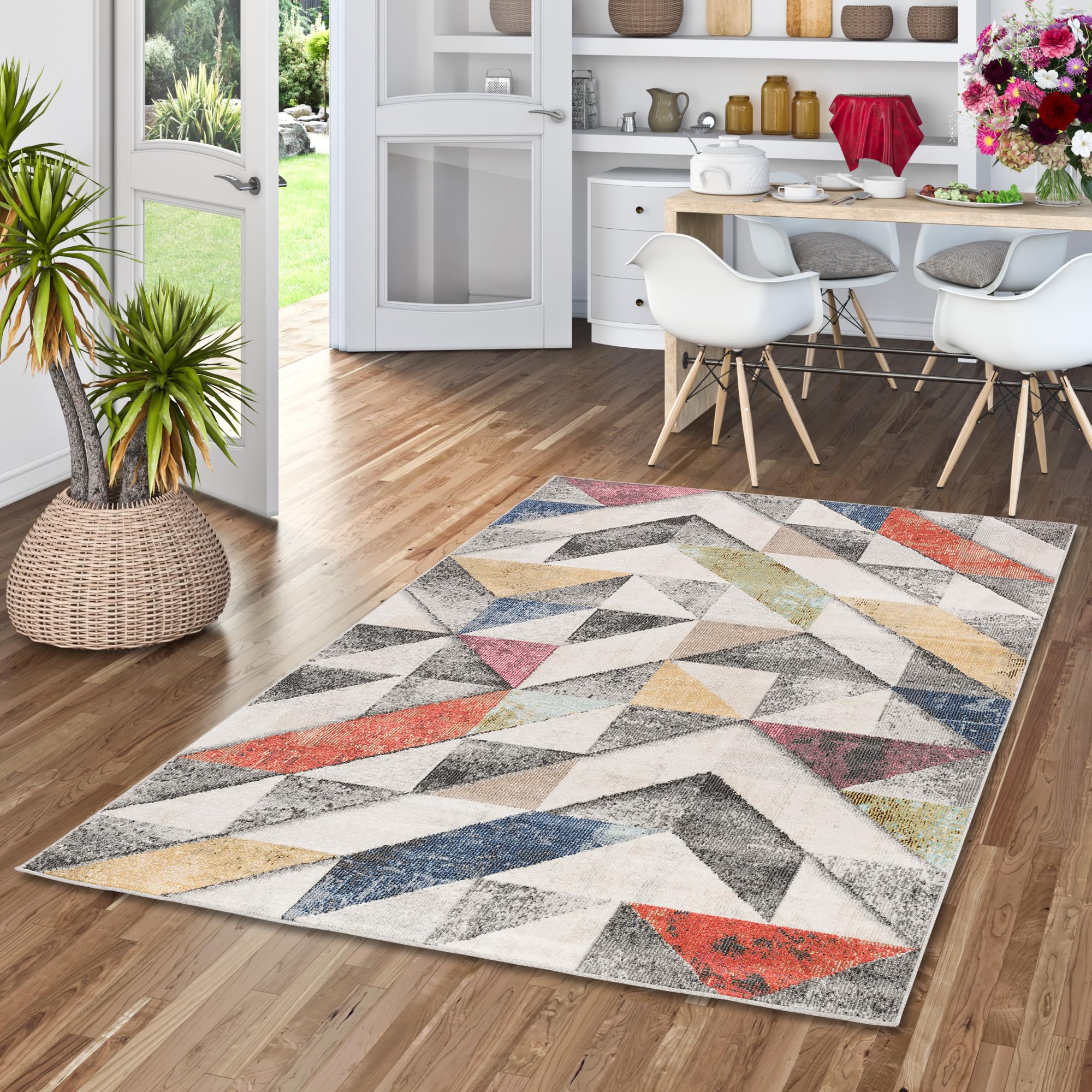 Pergamon Lagos - Alfombra de diseño de Interior y Exterior - Multicolor Moderno - 5 Tamaños