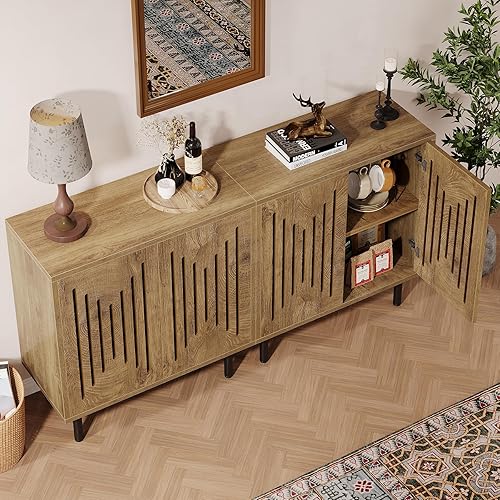 Miniatura 6 de Tribesigns Juego de 2 aparadores de buffet con almacenamiento, armario de buffet de 59 pulgadas con estantes ajustables, armario de almacenamiento