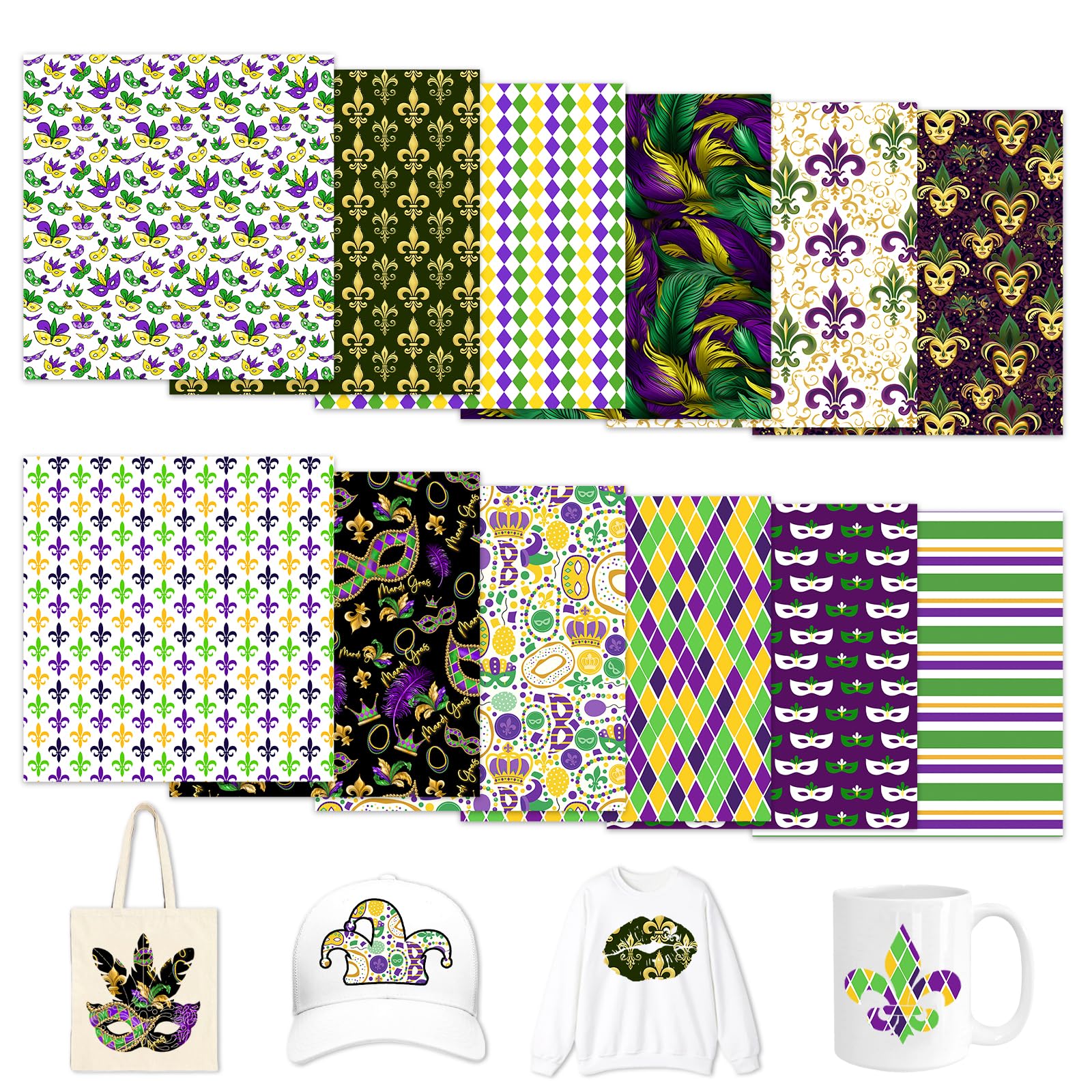 Feuilles de transfert d'encre de sublimation Mardi Gras Lot de 12 pour tasses