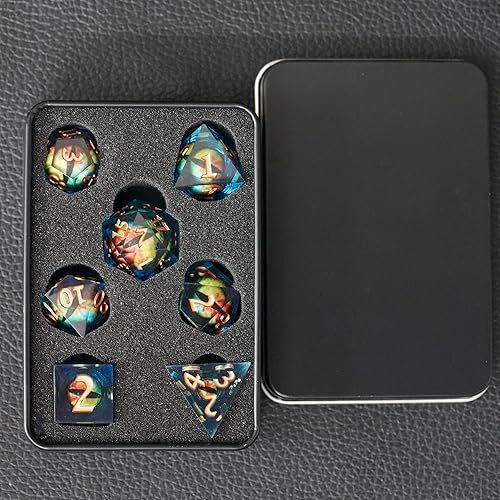 Miniatura 6 de DND - Juego de dados Dungeons and Dragons, 7 piezas de dados de ojo de núcleo líquido, D&D, Dungeons and Dragons, dados de resina de borde afilado