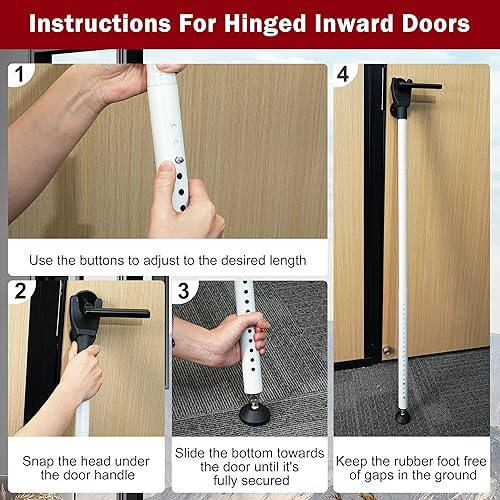 Miniatura 8 de Barra de seguridad para puerta corredera, paquete de 3 barras de bloqueo de puerta corredera ajustables y resistentes con cabezal en Y extraíble,