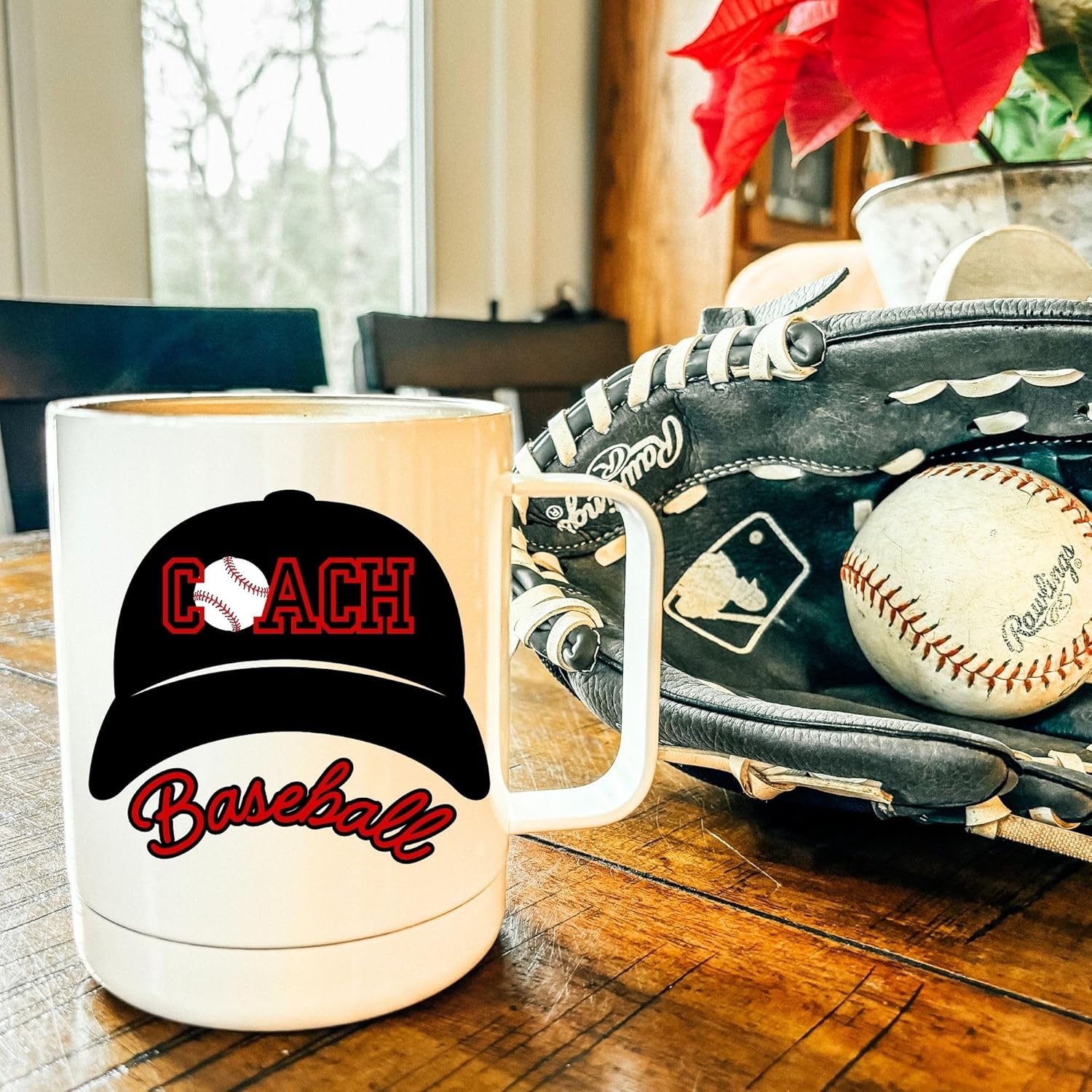 Baseball Coach Hat Mug – Personalized Insulated 10oz Stainless Steel Coffee Cup with Lid/Custom Sport & Coach Name/Baseball or T-Ball Coach Gift - Image 3